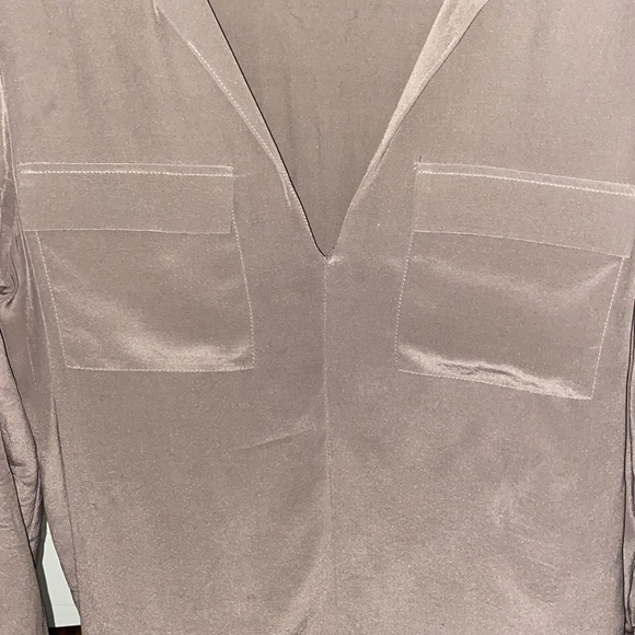 Joie Marlo Silk Split V-neck Pocket Blouse Long Sleeve Gray SZ S - Picture 5 of 7